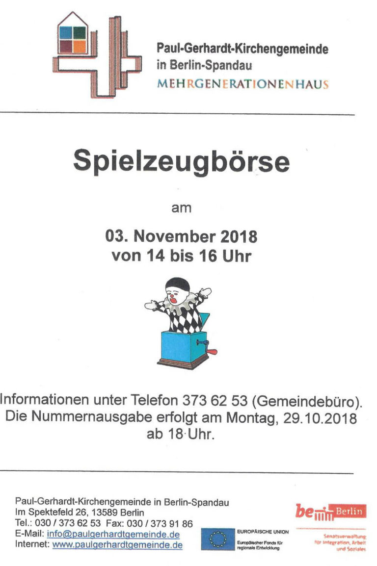 Spielzeugbörse am 3.11.2018 in der Paul-Gerhardt-Kirchengemeinde