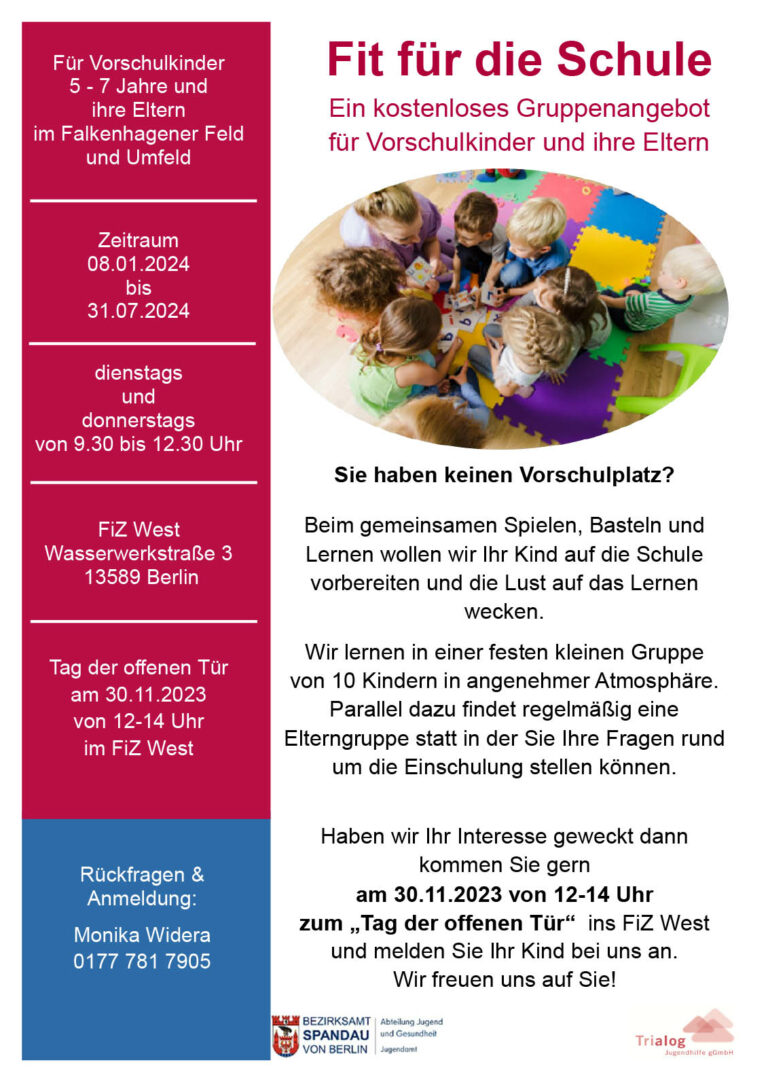 Fit für die Schule - Ein kostenloses Gruppenangebot für Vorschulkinder und ihre Eltern