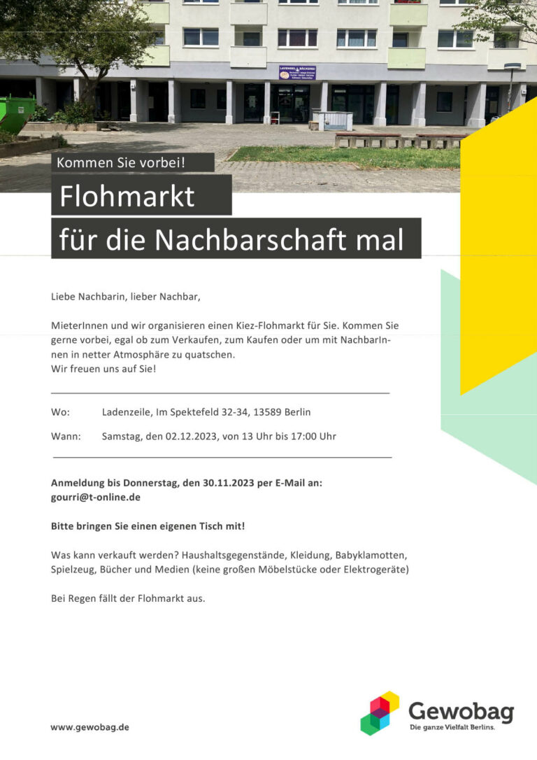 Flohmarkt in der Nachbarschaft - Ladenzeile, Im Spektefeld am 2.12.