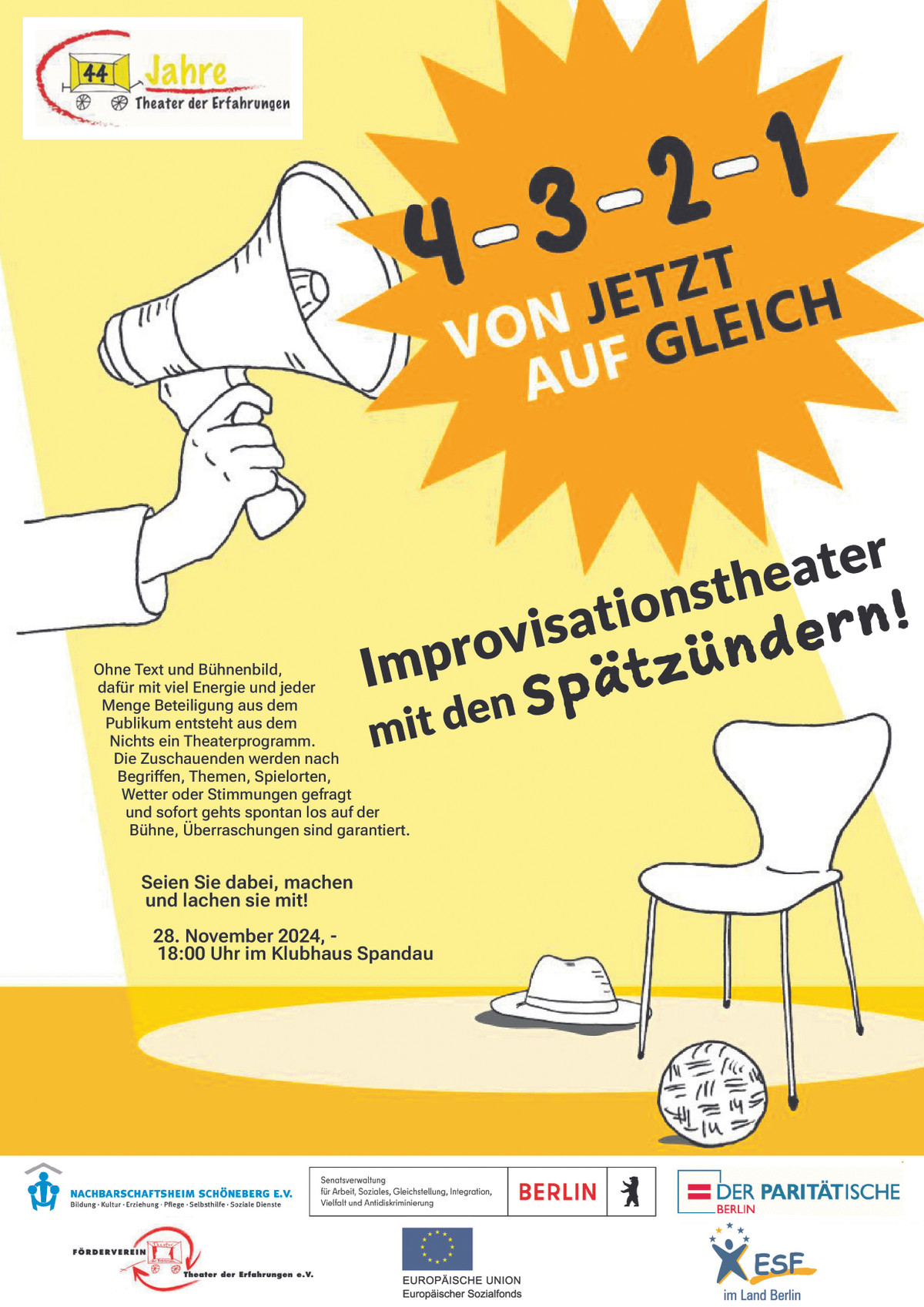 Improvisationstheater mit den Spätzündern am 28.11. ab 18 Uhr.