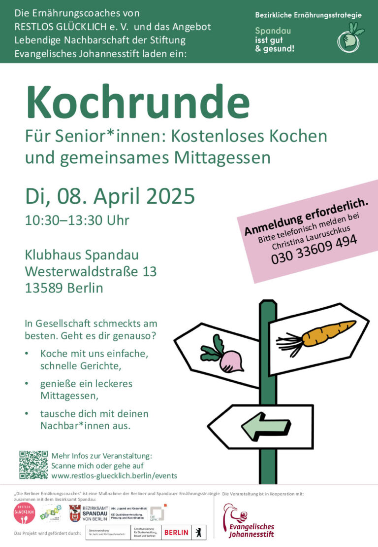 Kochrunde für Senior*innen: Kostenloses Kochen und gemeinsames Mittagessen 08.04.