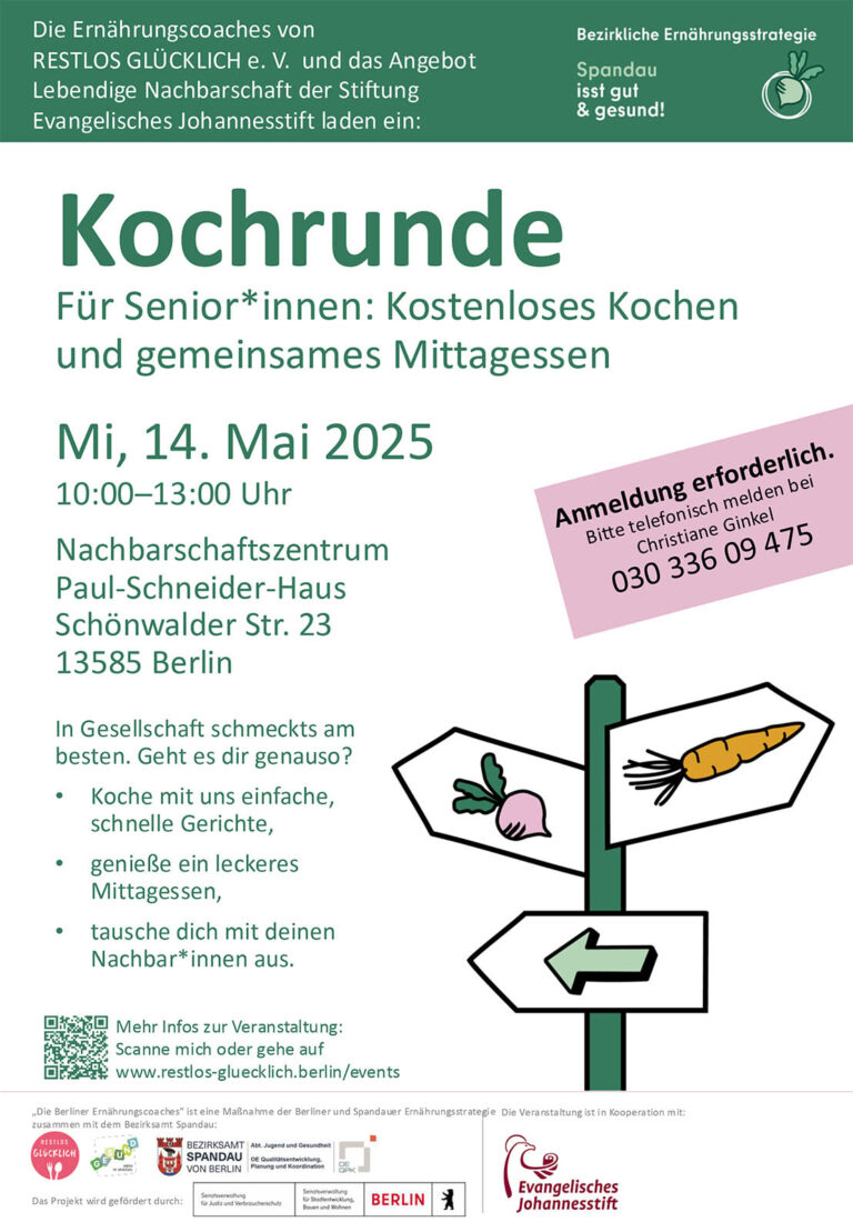 Kochrunde für Senior*innen: Kostenloses Kochen und gemeinsames Mittagessen 14.5.