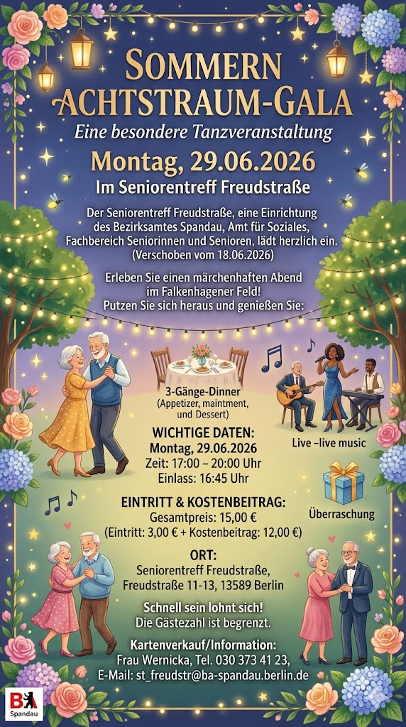 Sommernachtstraum-Gala im Seniorentreff Freudstraße am 29.06.2026